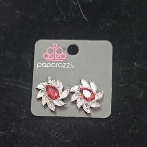 Paparazzi Red and Silver Petal Clip On Earrings